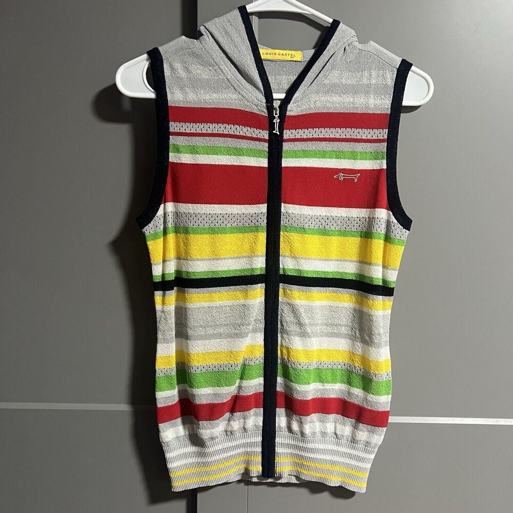 Louis Castel Light Sleeveless Hooded Full Zip Vest Daschund Multicolor 90 Small